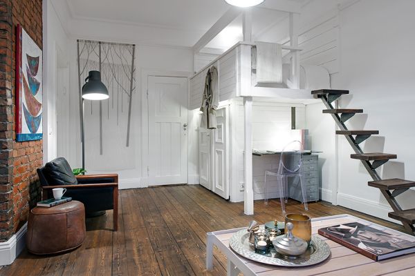 Thiết kế nội thất căn hộ 1 phòng theo phong cách Scandinavia - Phân chia không gian bằng tường gạch - Ảnh 5