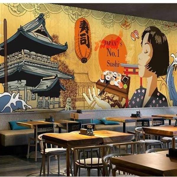 Tranh vẽ tường quán ăn phong cách Nhật Bản 