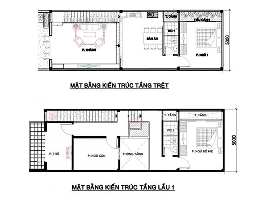 2 बेडरूम के साथ 5x15m ड्राइंग 3 मंजिला घर डिजाइन