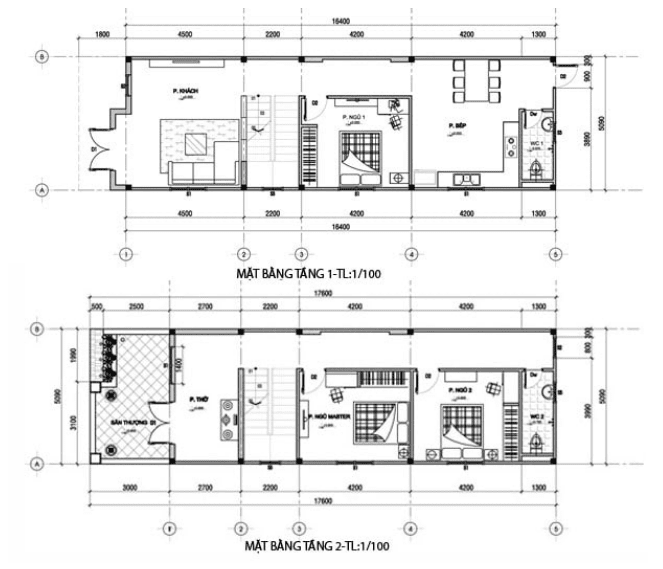 mẫu thiết kế nhà 2 tầng 5x15m có sân thượng