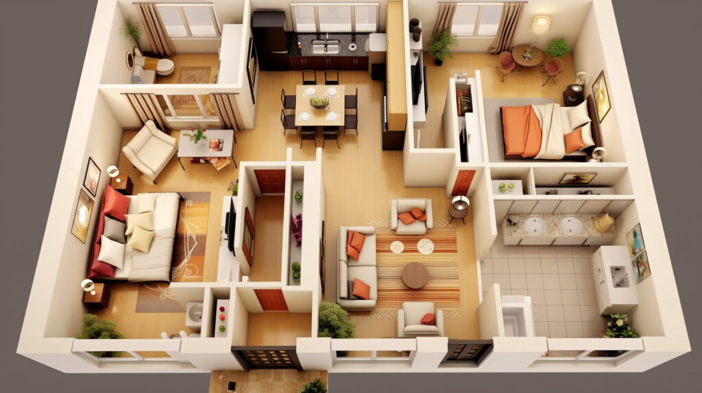 2-bedroom apartment floor plan highlighting and correcting common design mistakes