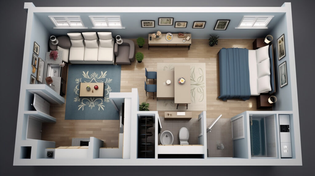 Bản vẽ kiến trúc của một căn hộ 1 phòng ngủ