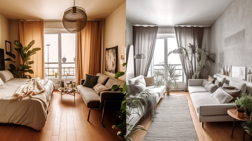 So sánh trước và sau khi sửa đổi không gian 1 phòng ngủ để thích nghi với lối sống của người thuê