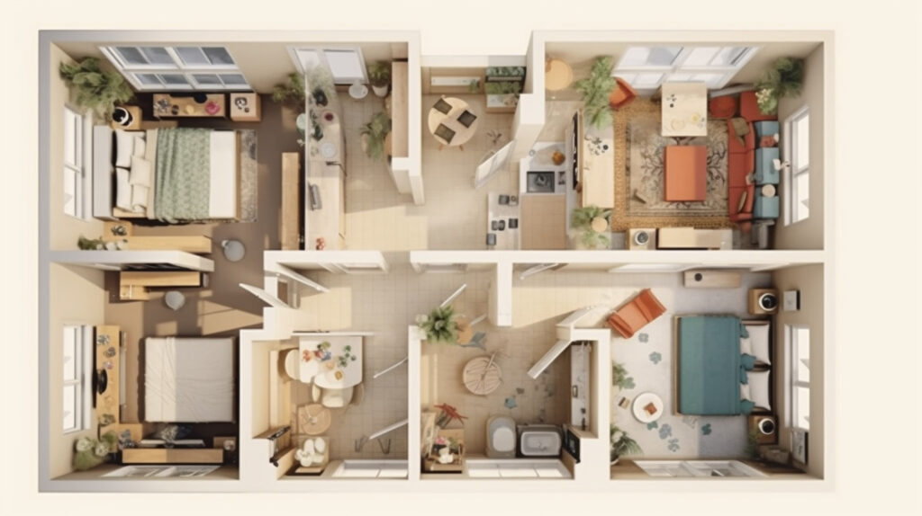 Collage of innovative 2-bedroom apartment floor plan designs