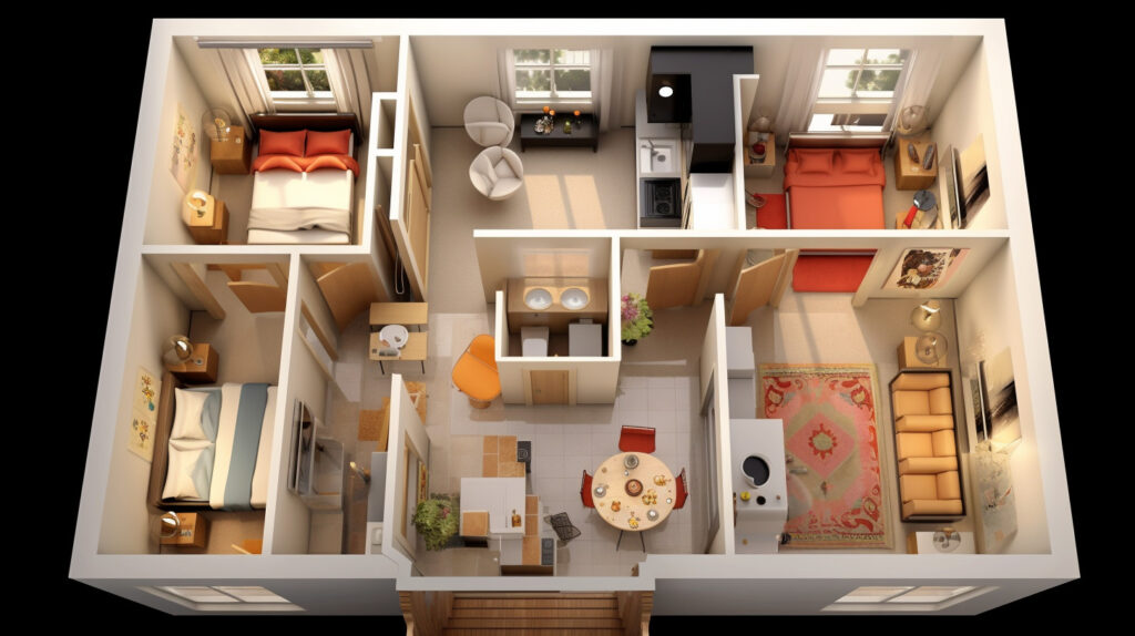 Design aparment with 2 or 3 bedroom
