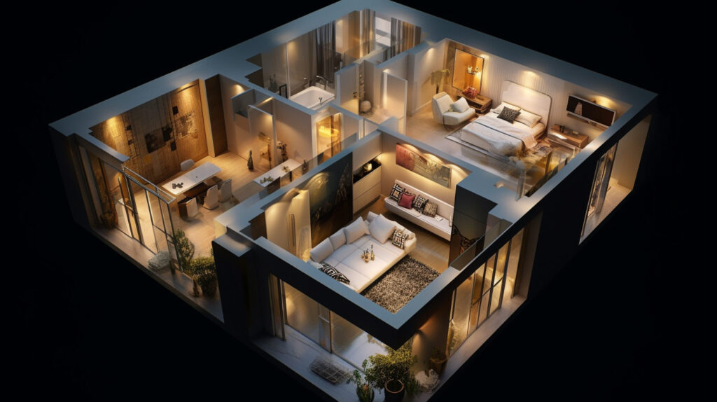 Futuristic and sustainable 2-bedroom apartment floor plan