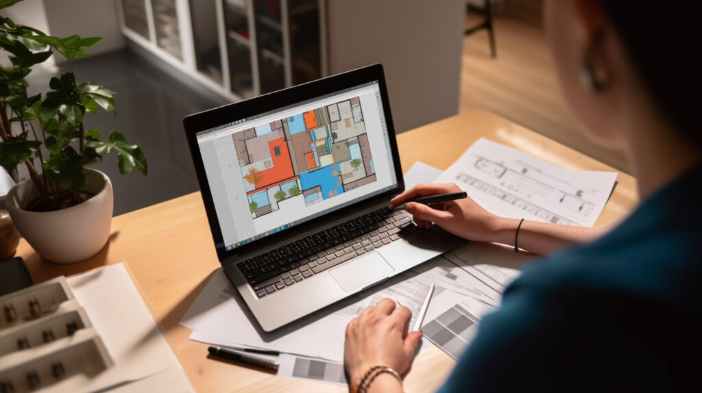 Individual customizing a 2-bedroom apartment floor plan using digital software