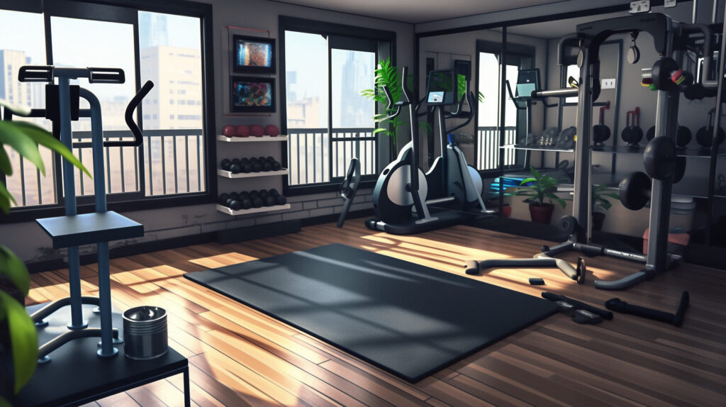 Phòng gym tại nhà với nhiều thiết bị công nghệ hỗ trợ cho tập luyện