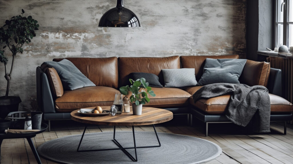 A living room featuring an industrial chic table, highlighting its edgy and stylish aesthetic