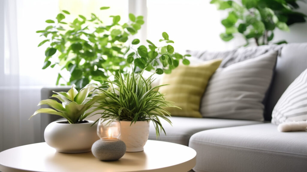 A living room table adorned with greenery, adding a fresh and lively feel to the room