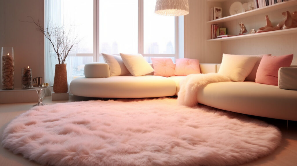 Un soffice tappeto rotondo shag per il soggiorno, che migliora il comfort e il calore della stanza