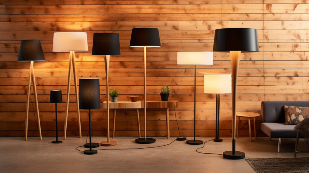 Una varietà di lampade da terra che mostrano stili diversi, guidando nella scelta della giusta lampada da terra per l'arredamento del soggiorno