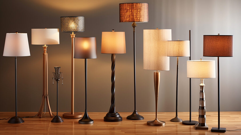Una varietà di lampade da terra che mostrano stili diversi, guidando nella scelta della giusta lampada da terra per l'arredamento del soggiorno