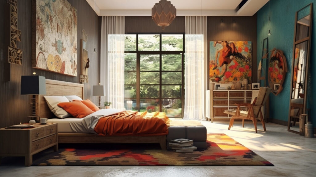 Artistic haven in an eclectic bedroom design