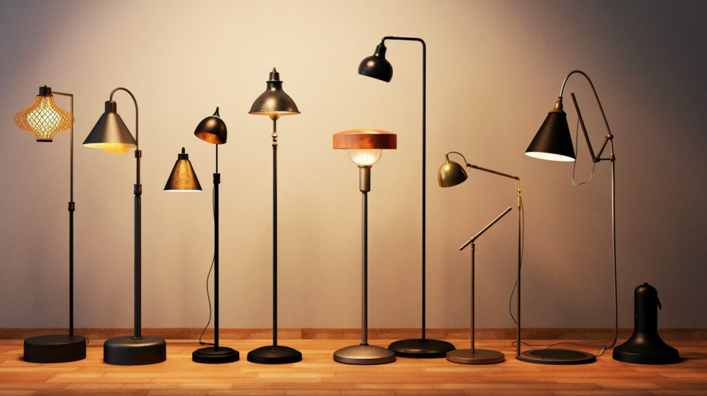 Assortment of floor reading lamps showcasing various aesthetic styles 