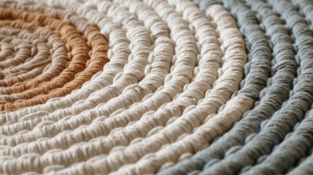Dettaglio della trama di un tappeto rotondo in cotone per il soggiorno