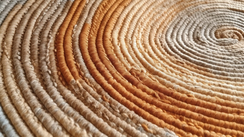 Dettaglio della texture di un tappeto rotondo in cotone per il soggiorno
