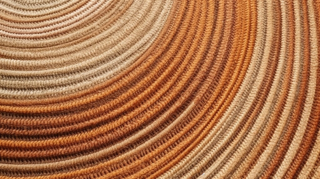 Dettaglio della texture di un tappeto rotondo sintetico per il soggiorno