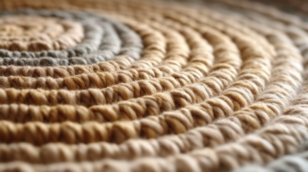 Dettaglio della texture di un tappeto rotondo in lana per il soggiorno