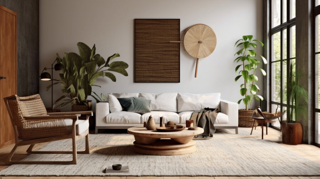 Eco-friendly living room rug adding a casual and earthy vibe to the room