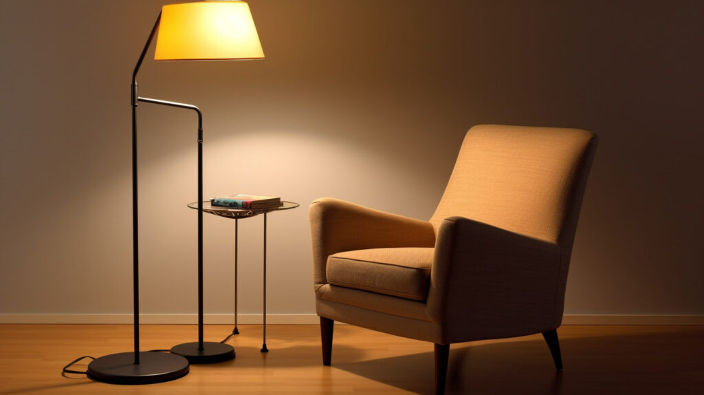 Floor reading lamp set at the appropriate height for comfortable reading