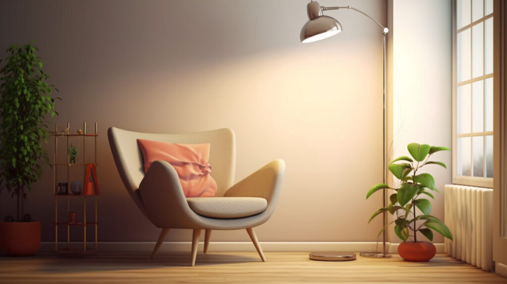 Focused light from a floor reading lamp creating the perfect reading environment