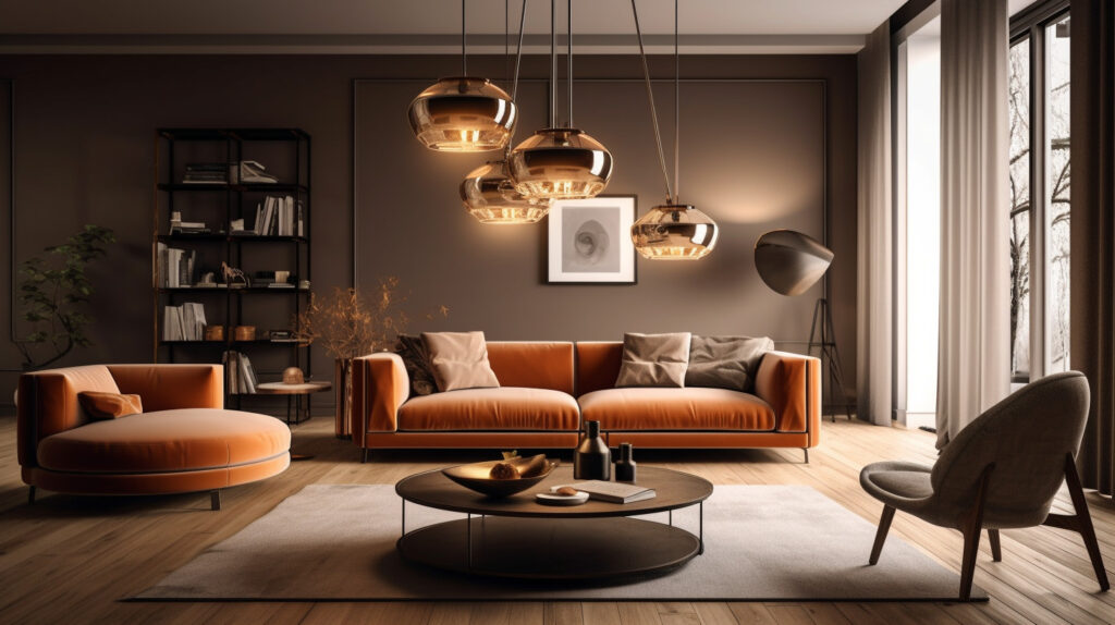 Ambiente ideale per il soggiorno che dimostra una selezione attenta di lampade moderne