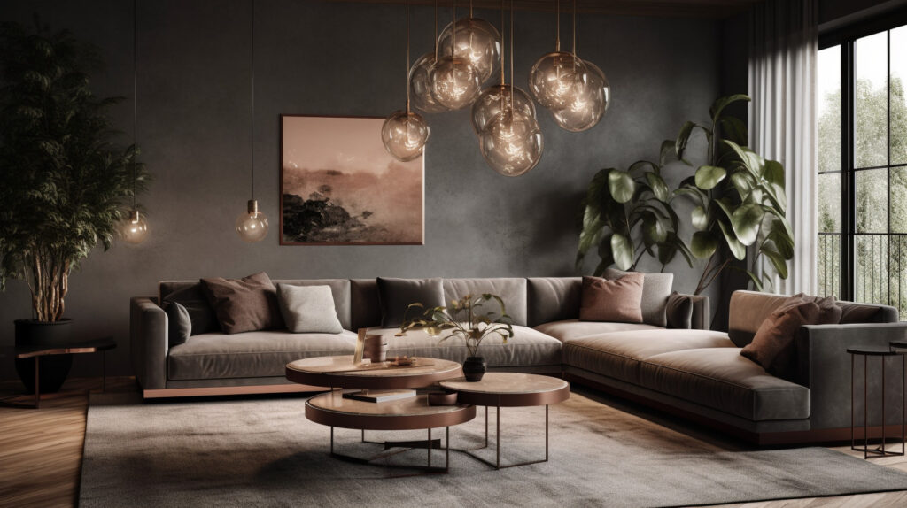 Ambiente ideale per il soggiorno che dimostra una selezione attenta di lampade moderne