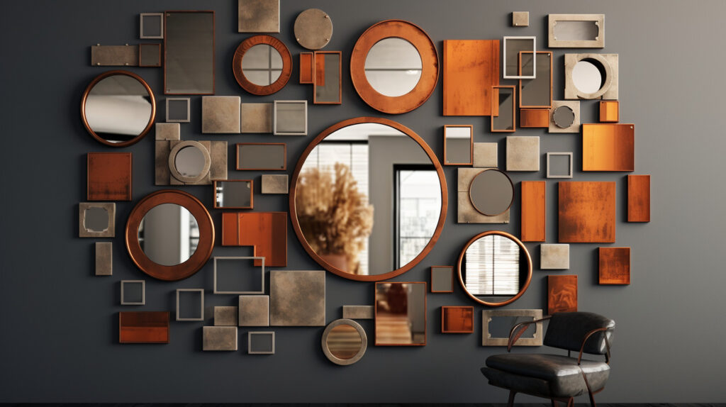 Design di parete interna con un collage di specchi