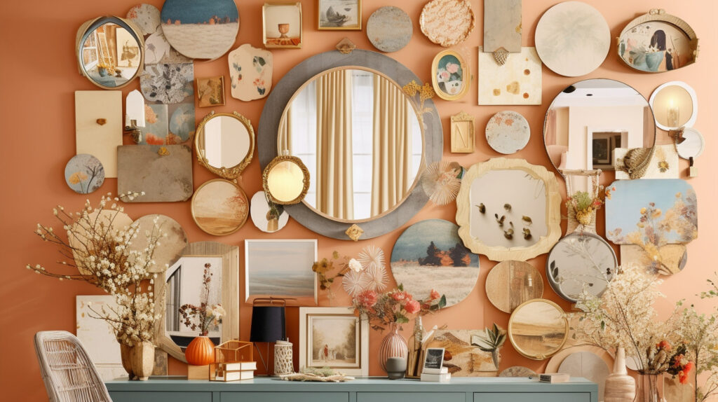 Design di parete interna con un collage di specchi