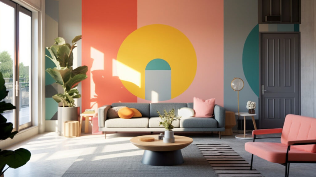 Design interno della parete con color blocking audace