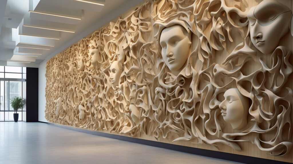 Design di parete interna con sculture montate a parete