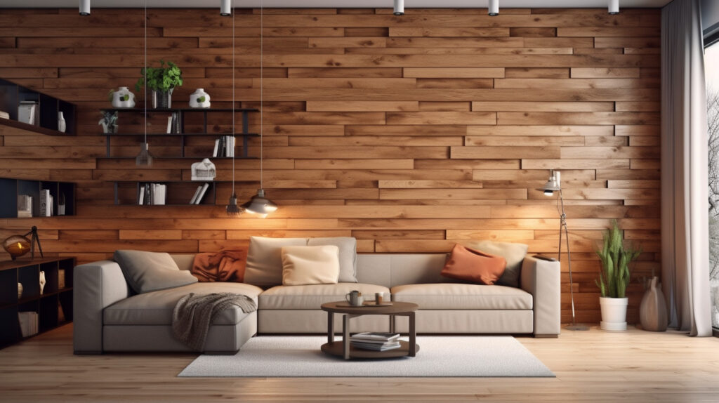 Design di parete interna con accenti in legno 