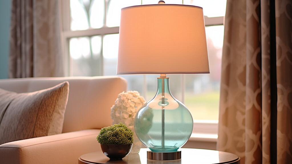 Living room scene with a stylish lamp on an elegant end table 