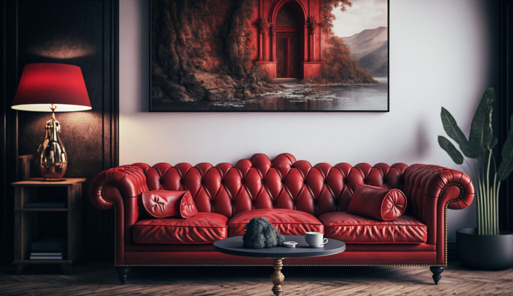 Luxurious leather red couch in a living room