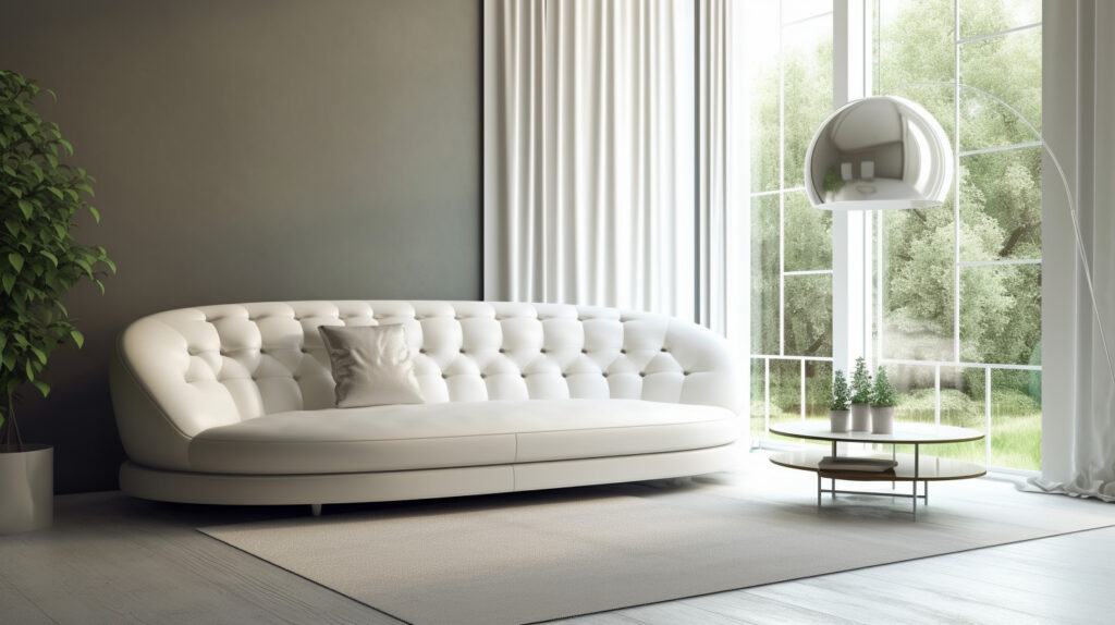 Luxurious white leather couch in a living room 