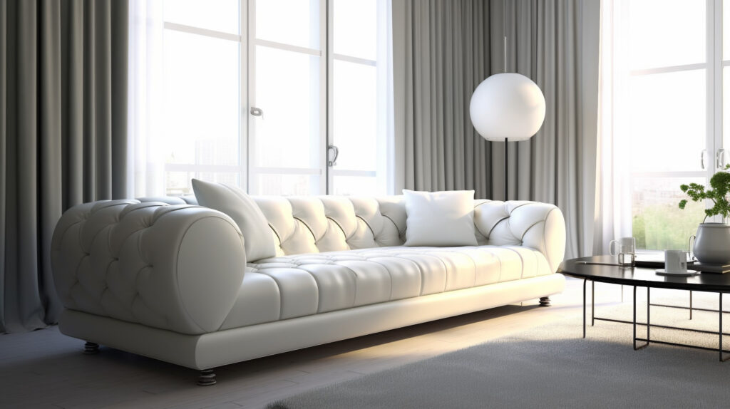Luxurious white leather couch in a living room 