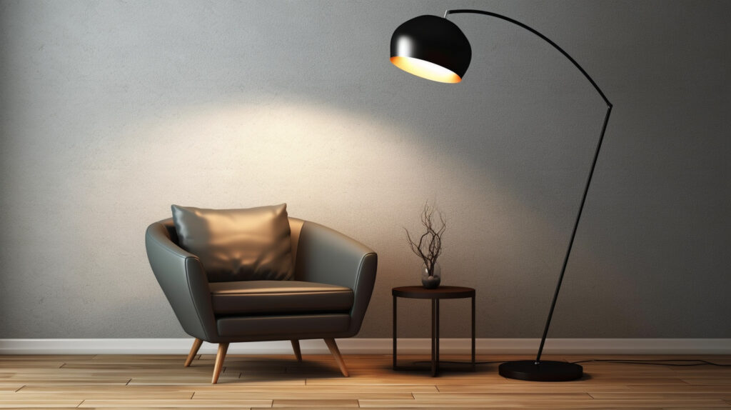 Modern and minimalistic floor reading lamp with clean lines and understated elegance