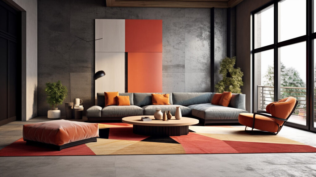 Thảm phòng khách hiện đại hình học thêm một cái nhìn đương đại cho không gian 
