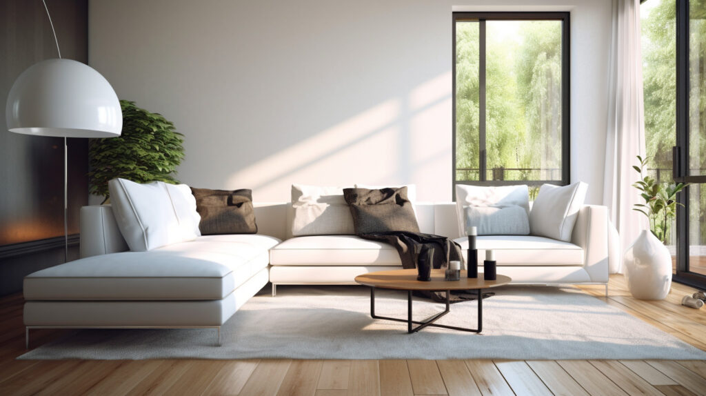 Salotto moderno con un elegante divano bianco
