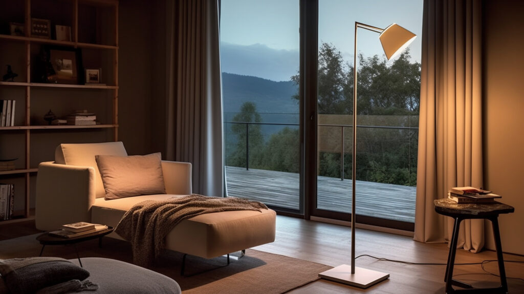 Modern tower floor reading lamp illuminating with a slender and stylish design