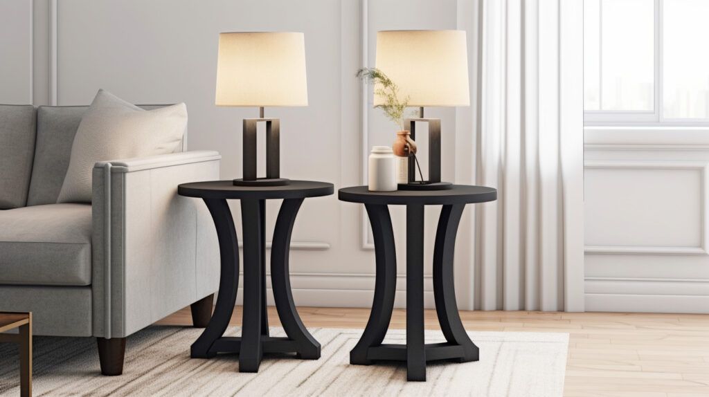 Pair of matching elegant end tables in a living room setting