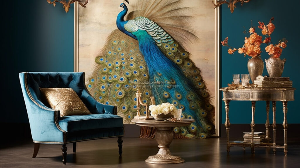 Peacock decor enhancing the elegance of a traditional home
