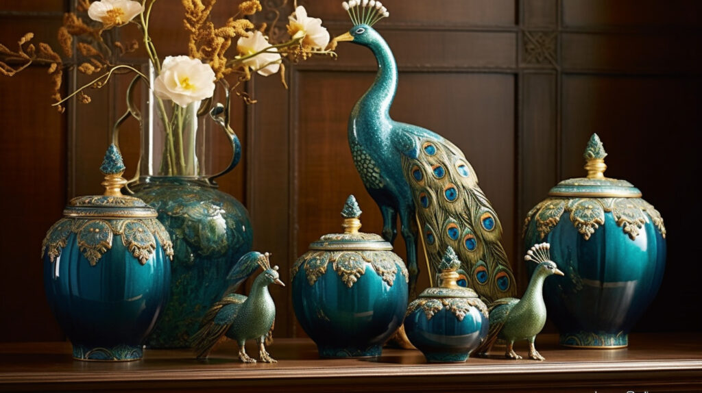 Peacock decor enhancing the elegance of a traditional home