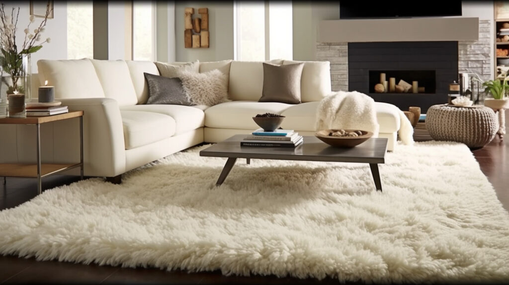 Plush shag living room rug adding a touch of luxury to the room