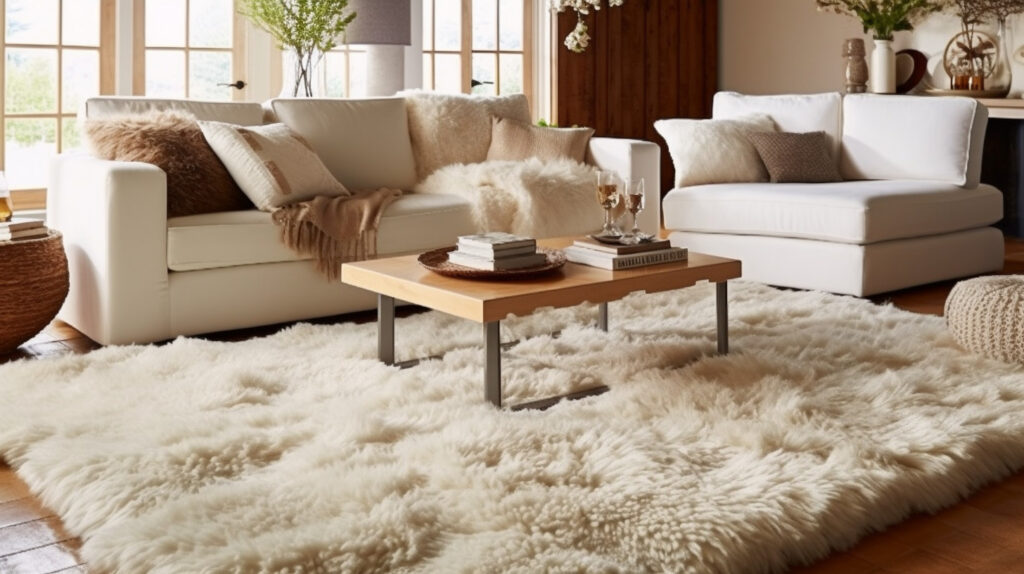 Plush shag living room rug adding a touch of luxury to the room
