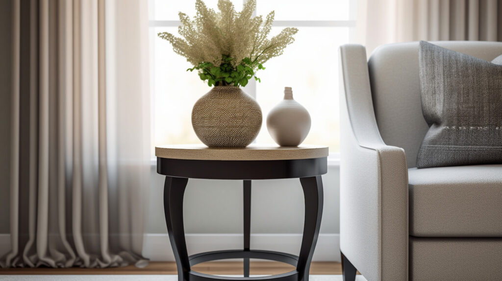 Un singolo ed elegante tavolino che funge da punto focale in un soggiorno