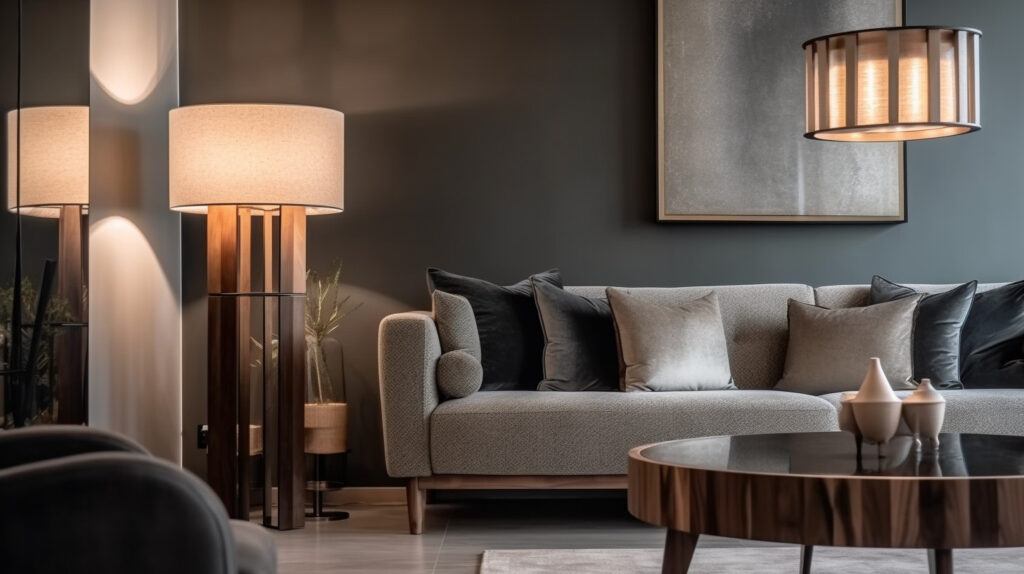 Strategically positioned modern lamp enhancing the lighting and aesthetic of a living room