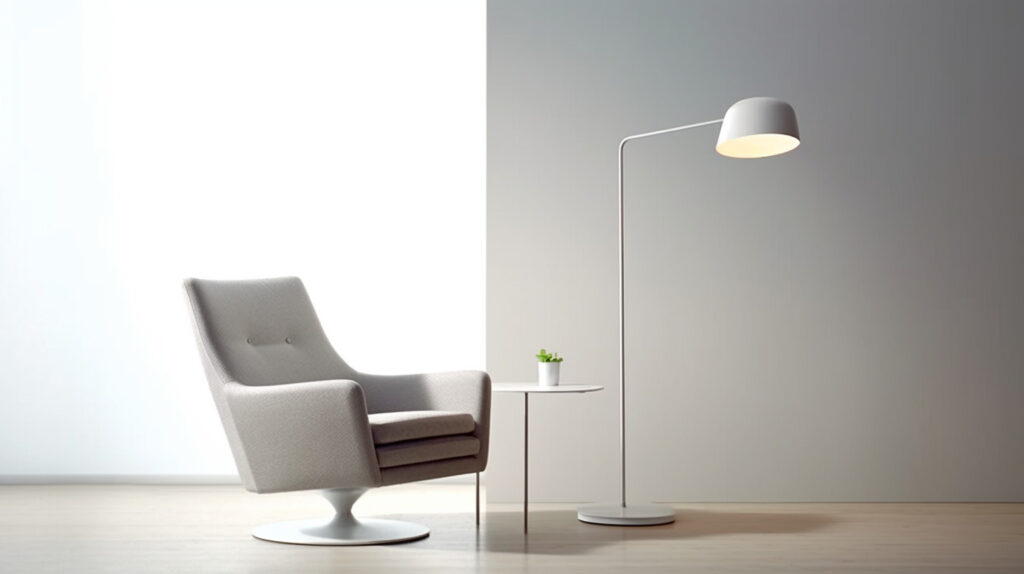Lampada da lettura a pavimento moderna e sobria con un'estetica di design minimalista