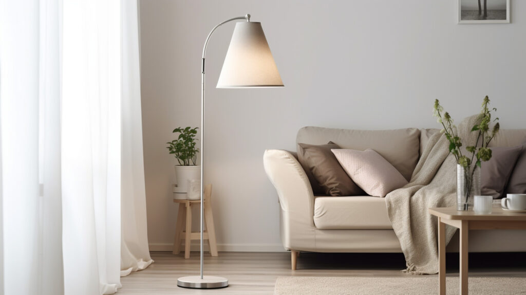 Stylish floor lamp illuminating a corner, highlighting how floor lamps can enhance living room corners